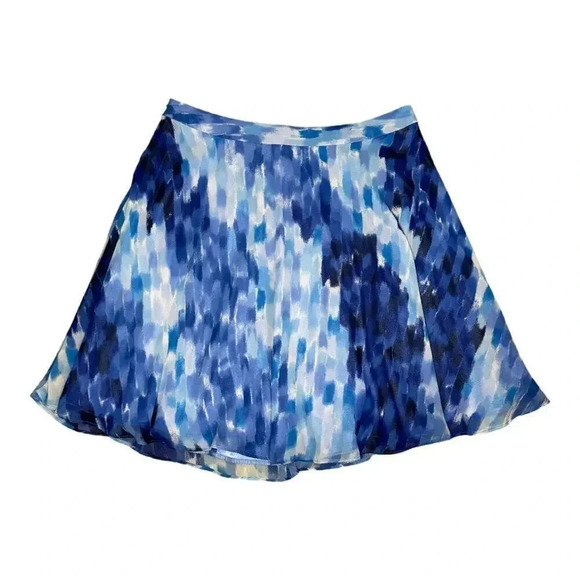 Calvin Klein Women’s Size 10 White And Blue Watercolor Print Flowy Skirt - Picture 1 of 5